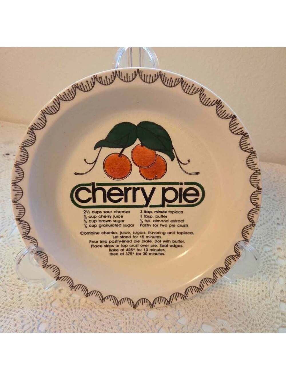 Vintage Cherry Pie Plate with Recipe